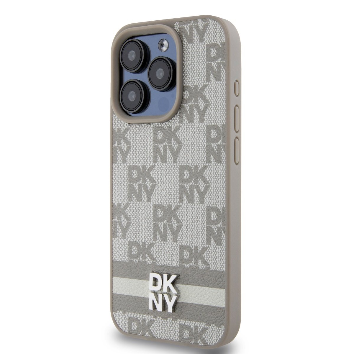 DKNY PU Leather Checkered Pattern and Stripe Zadní Kryt pro iPhone 12/12 Pro Beige