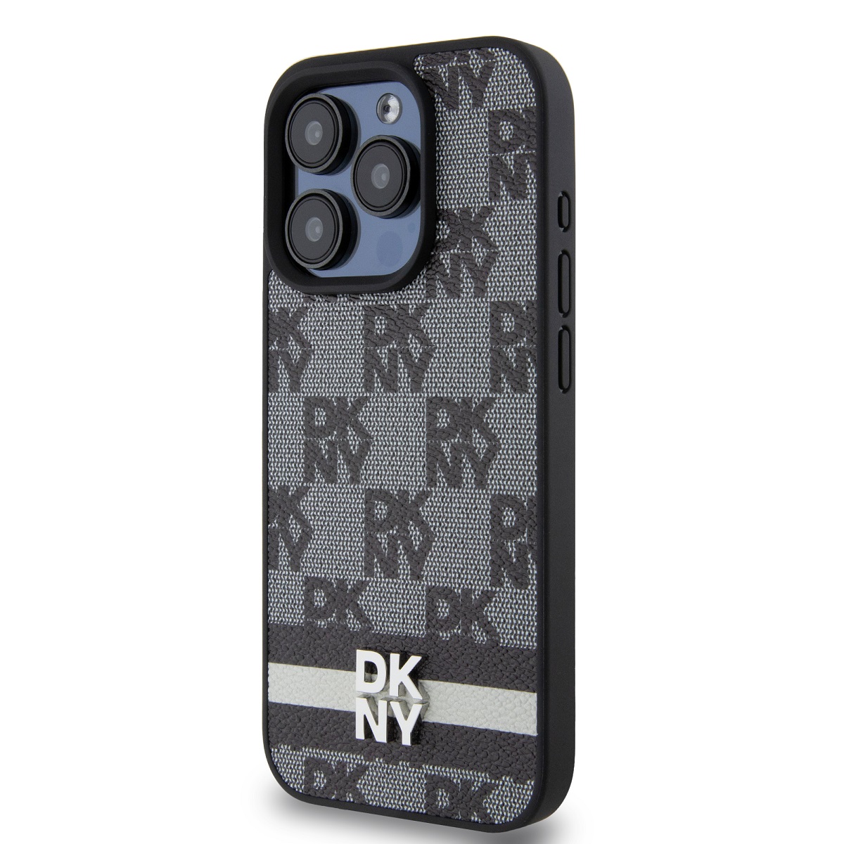 DKNY PU Leather Checkered Pattern and Stripe Zadní Kryt pro iPhone 15 Pro Max Black