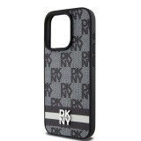 DKNY PU Leather Checkered Pattern and Stripe Zadní Kryt pro iPhone 14 Pro Max Black