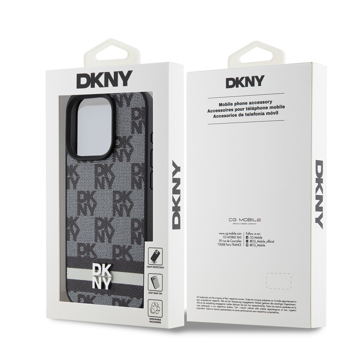 DKNY PU Leather Checkered Pattern and Stripe Zadní Kryt pro iPhone 13 Pro Max Black