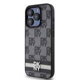 DKNY PU Leather Checkered Pattern and Stripe Zadní Kryt pro iPhone 13 Pro Black