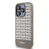 DKNY PU Leather Repeat Pattern Bottom Stripe Zadní Kryt pro iPhone 15 Pro Max Brown