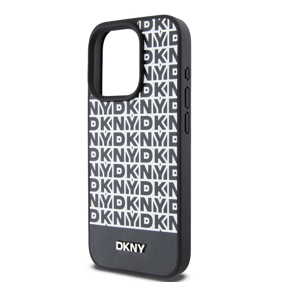 DKNY PU Leather Repeat Pattern Bottom Stripe Zadní Kryt pro iPhone 14 Pro Max Black