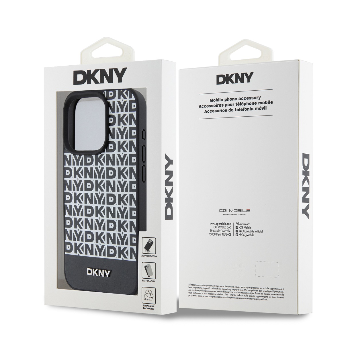 DKNY PU Leather Repeat Pattern Bottom Stripe Zadní Kryt pro iPhone 14 Pro Max Black