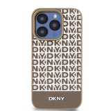 DKNY PU Leather Repeat Pattern Bottom Stripe Zadní Kryt pro iPhone 13 Pro Max Brown