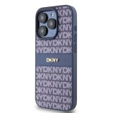 DKNY PU Leather Repeat Pattern Tonal Stripe Zadní Kryt pro iPhone 15 Pro Max Blue