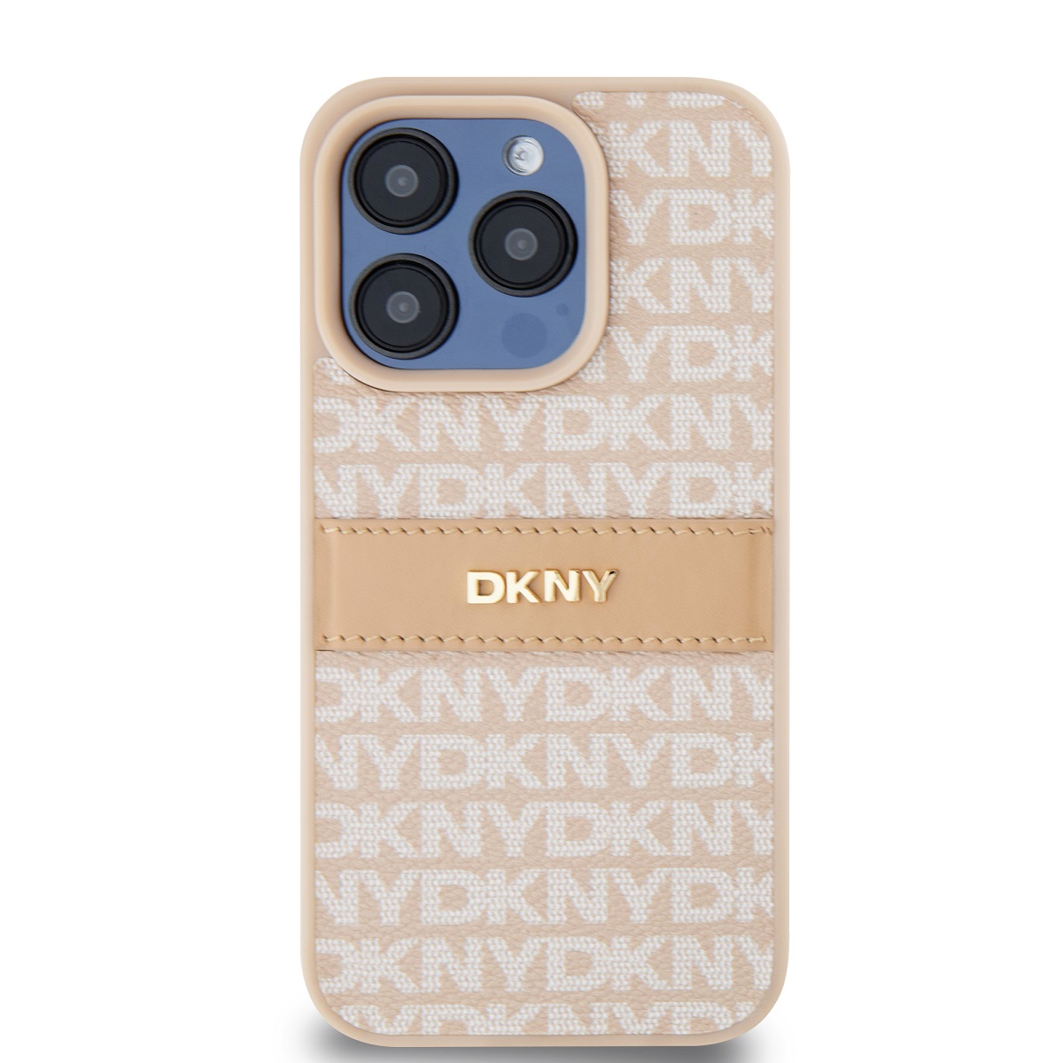 DKNY PU Leather Repeat Pattern Tonal Stripe Zadní Kryt pro iPhone 15 Pro Max Pink