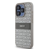 DKNY PU Leather Repeat Pattern Tonal Stripe Zadní Kryt pro iPhone 15 Pro Max Beige