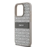 DKNY PU Leather Repeat Pattern Tonal Stripe Zadní Kryt pro iPhone 15 Pro Max Beige