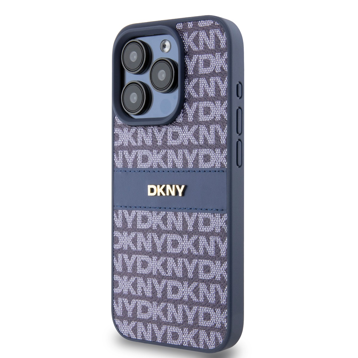 Zadní kryt DKNY PU Leather Repeat Pattern Tonal Stripe pro Apple iPhone 14 Pro Max, modrá