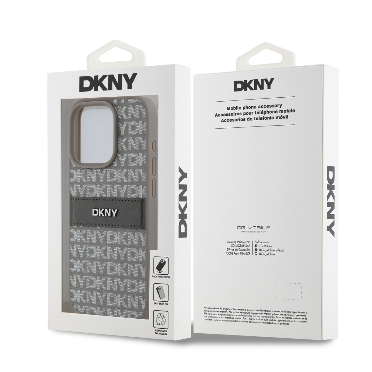 DKNY PU Leather Repeat Pattern Tonal Stripe Zadní Kryt pro iPhone 14 Pro Max Beige