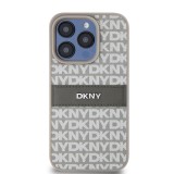 DKNY PU Leather Repeat Pattern Tonal Stripe Zadní Kryt pro iPhone 14 Pro Beige