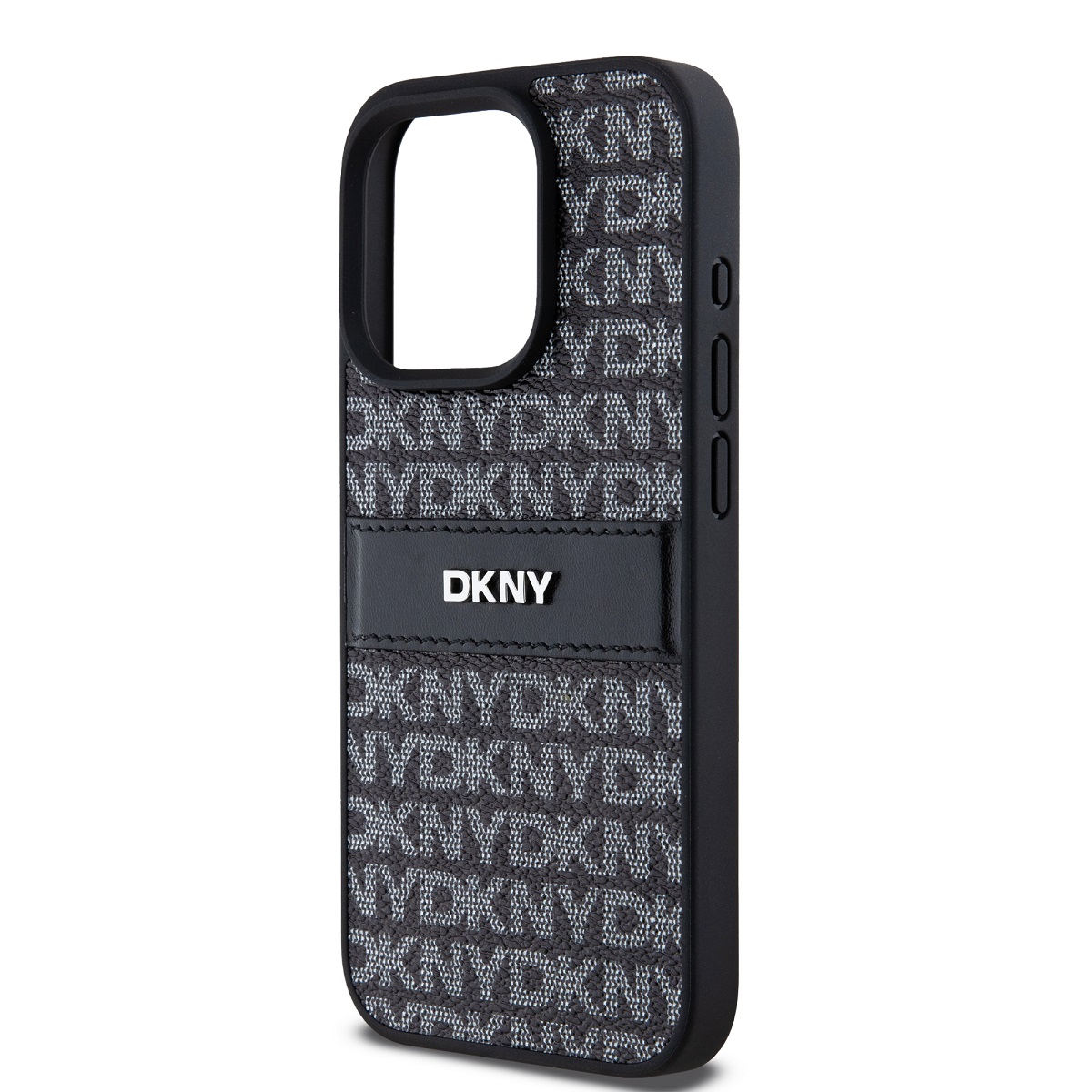 DKNY PU Leather Repeat Pattern Tonal Stripe Zadní Kryt pro iPhone 14 Pro Black