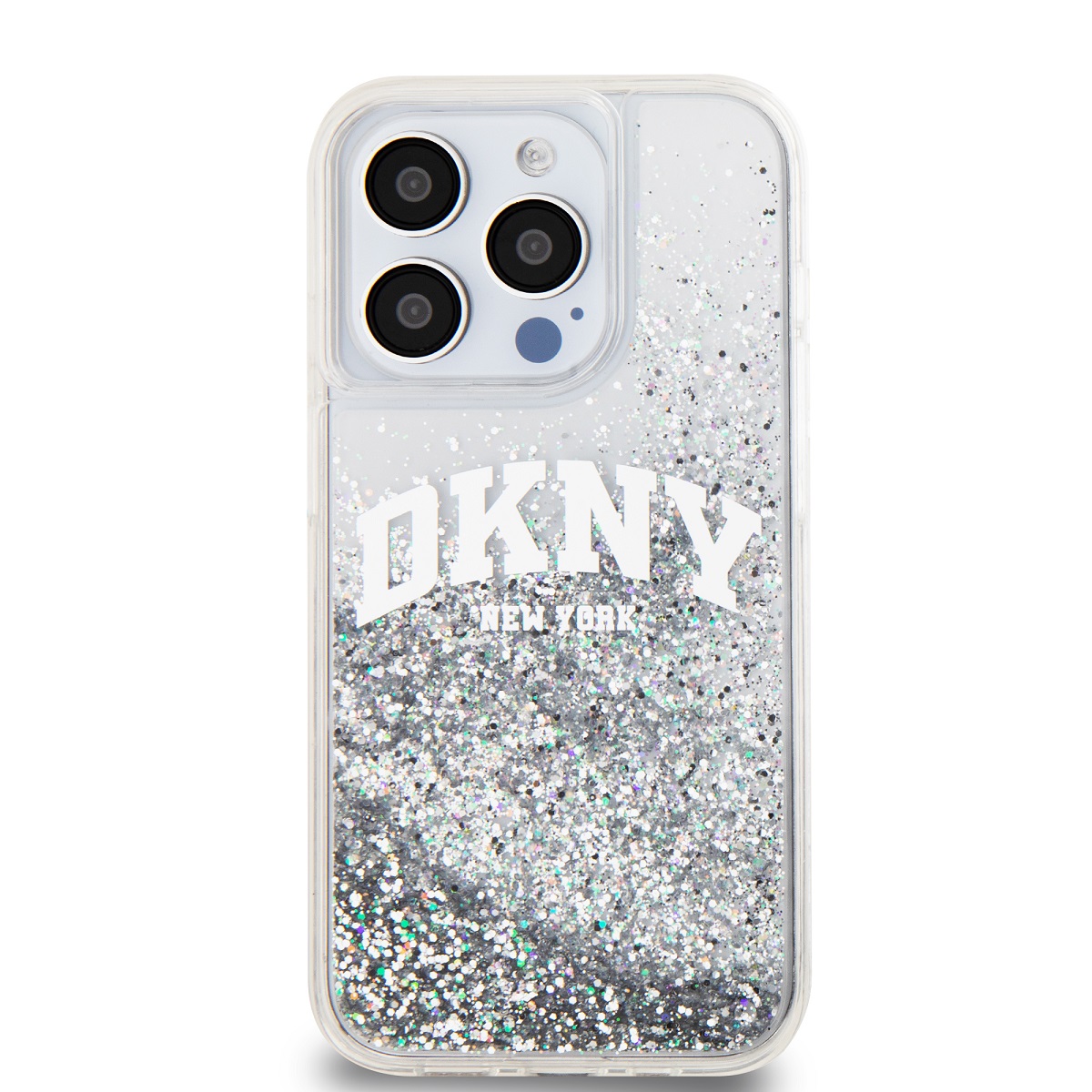 DKNY Liquid Glitter Arch Logo Zadní Kryt pro iPhone 14 Pro Max Transparent