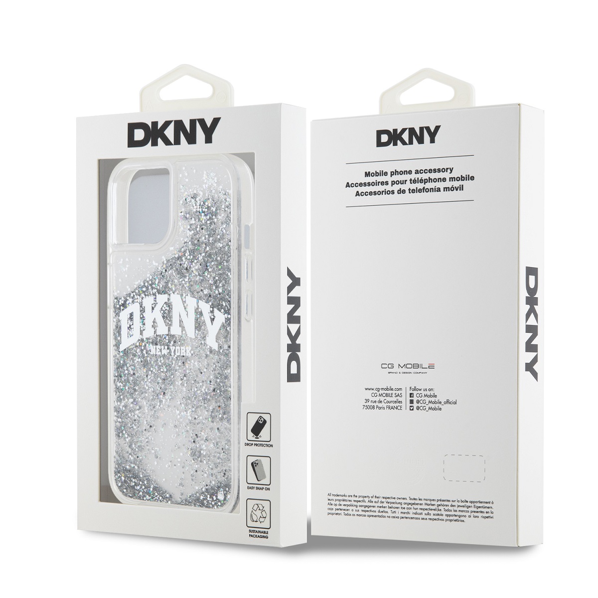 DKNY Liquid Glitter Arch Logo Zadní Kryt pro iPhone 14 Transparent