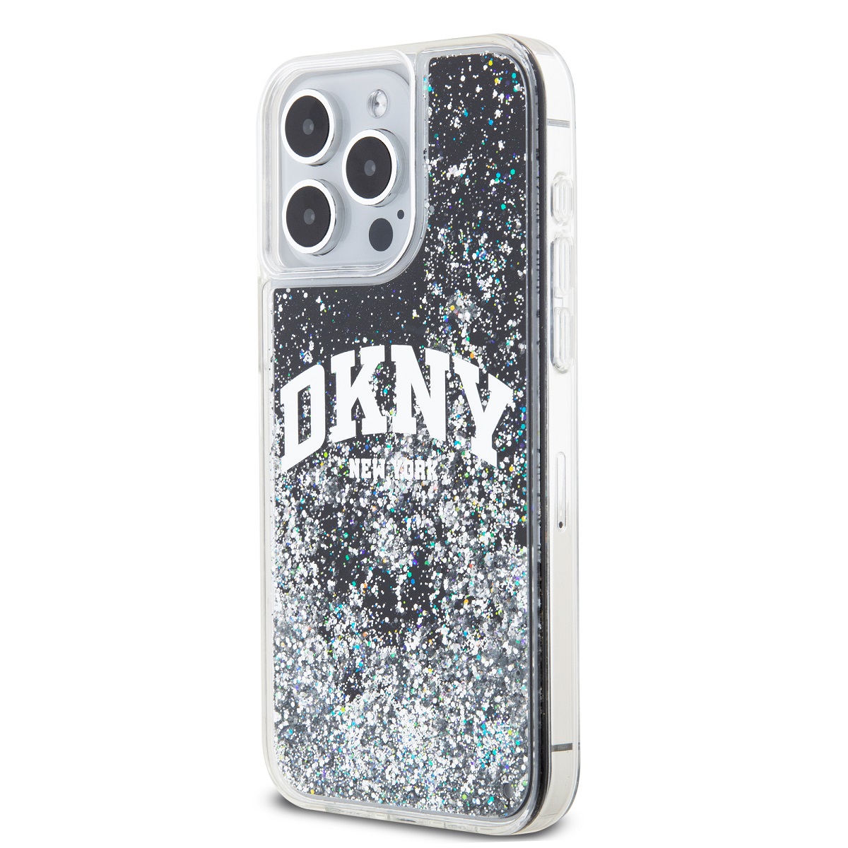 DKNY Liquid Glitter Arch Logo Zadní Kryt pro iPhone 14 Pro Black