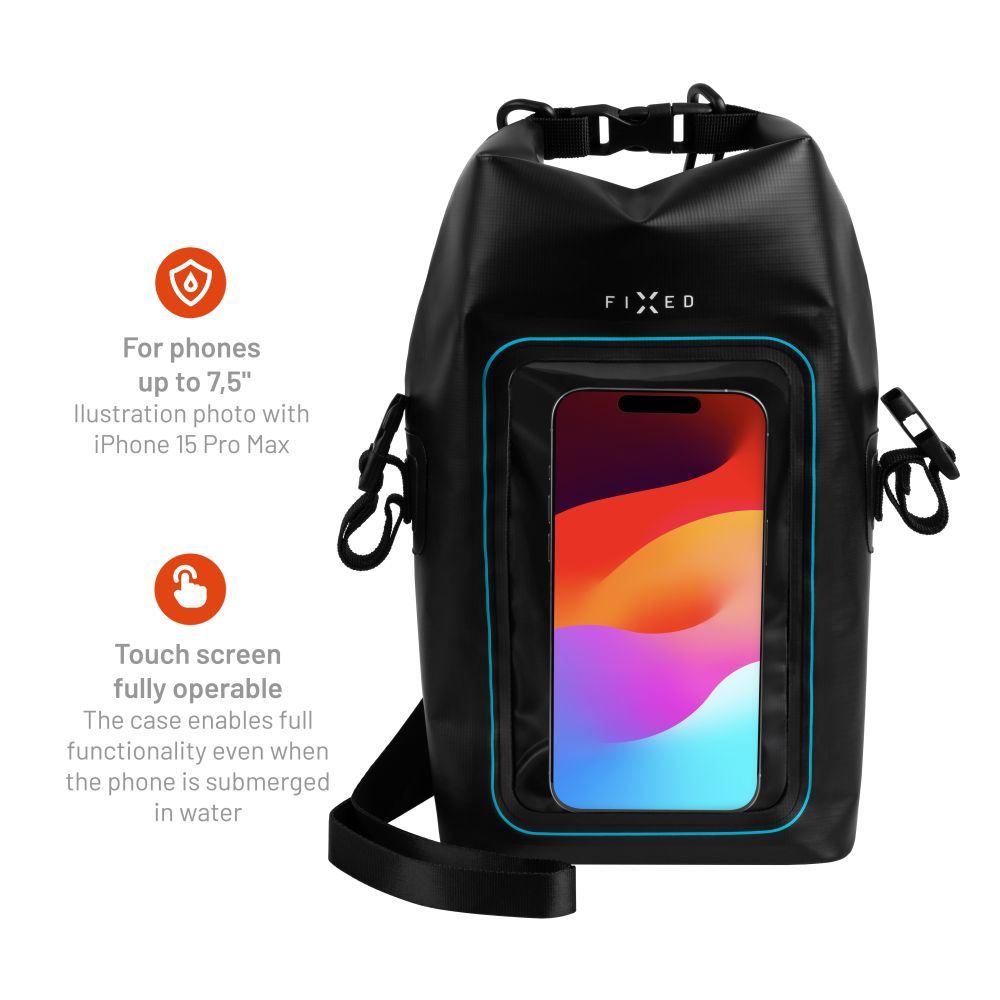 Voděodolný vak FIXED Float Bag s kapsou pro mobilní telefon 3L, černá