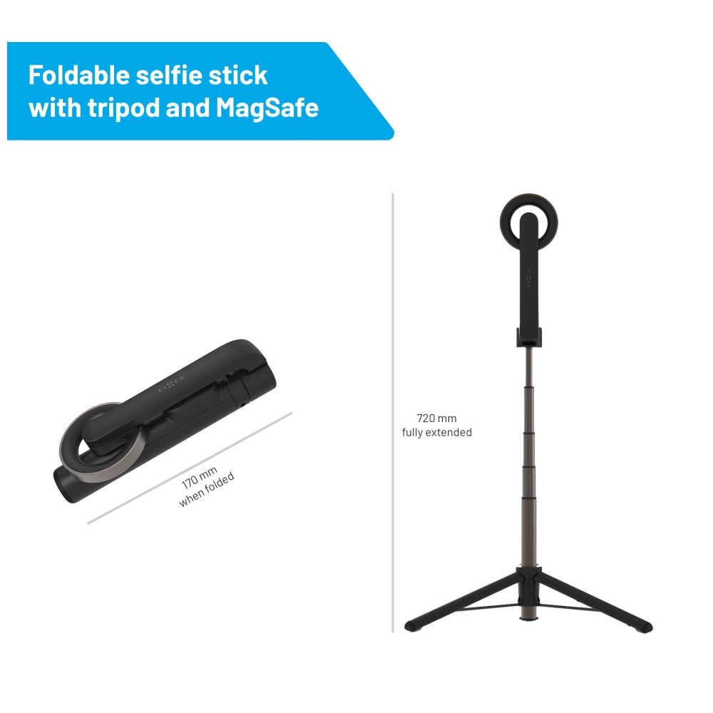 Selfie stick s tripodem FIXED MagSnap s podporou MagSafe a bezdrátovou spouští, černý