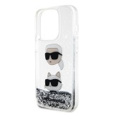 Karl Lagerfeld Liquid Glitter Karl and Choupette Head Zadní Kryt pro iPhone 15 Pro Silver