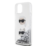 Karl Lagerfeld Liquid Glitter Karl and Choupette Head Zadní Kryt pro iPhone 15 Silver