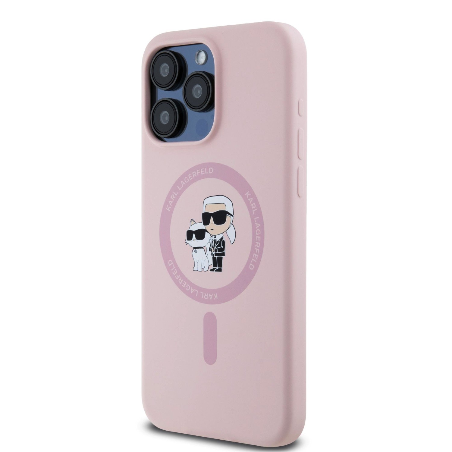 Zadní kryt Karl Lagerfeld Liquid Silicone Karl and Choupette Magsafe pro Apple iPhone 15 Pro Max, růžová