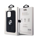 Zadní kryt Karl Lagerfeld Liquid Silicone Karl and Choupette Magsafe pro Apple iPhone 15 Pro, černá