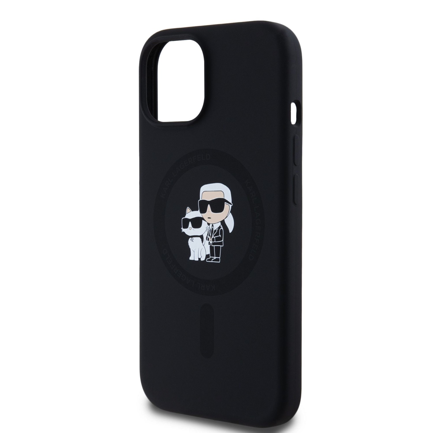 Karl Lagerfeld Liquid Silicone Karl and Choupette Magsafe Zadní Kryt pro iPhone 15 Black
