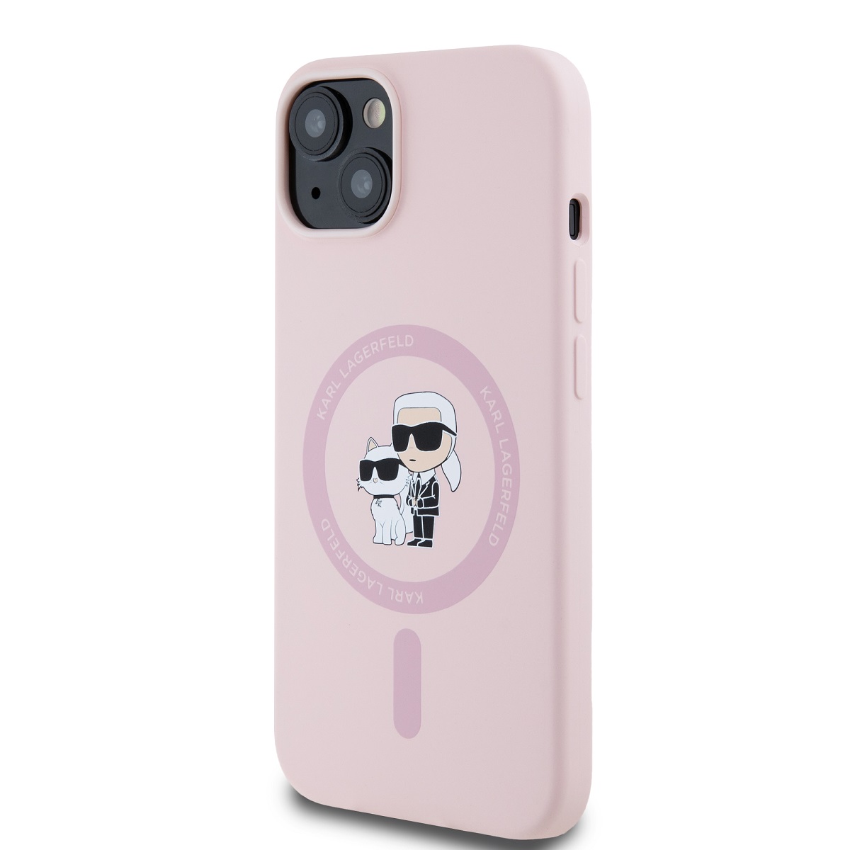 Zadní kryt Karl Lagerfeld Liquid Silicone Karl and Choupette Magsafe pro Apple iPhone 14, růžová