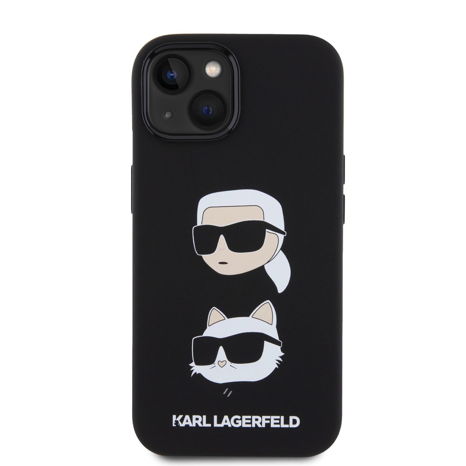 Zadní kryt Karl Lagerfeld Liquid Silicone Karl and Choupette Heads pro Apple iPhone 15, černá