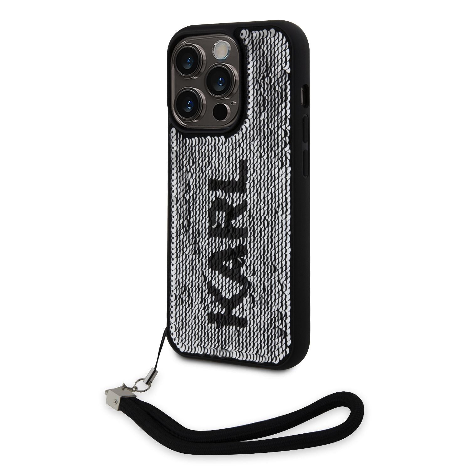 Karl Lagerfeld Sequins Reversible Zadní Kryt pro iPhone 15 Pro Max Black/Silver