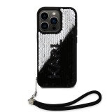 Karl Lagerfeld Sequins Reversible Zadní Kryt pro iPhone 15 Pro Black/Silver