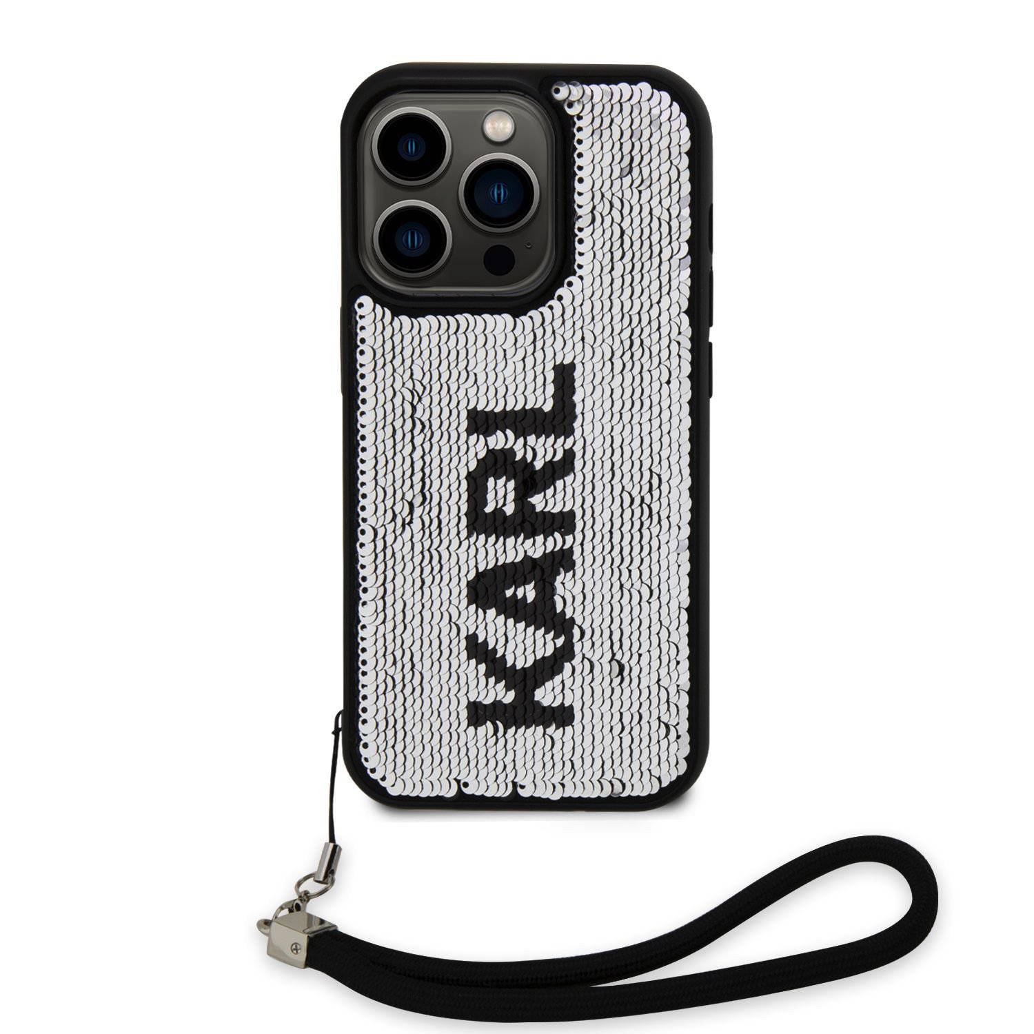 Karl Lagerfeld Sequins Reversible Zadní Kryt pro iPhone 15 Pro Black/Silver