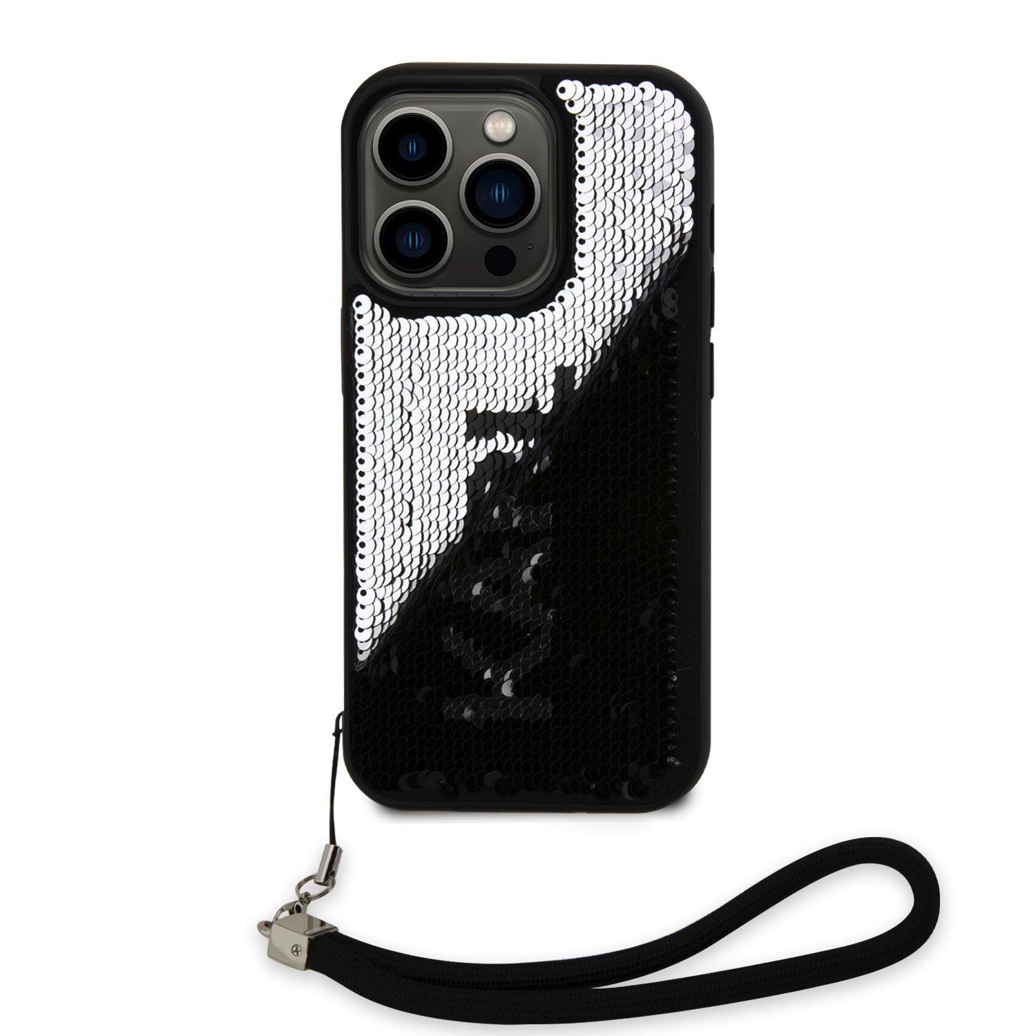 Karl Lagerfeld Sequins Reversible Zadní Kryt pro iPhone 15 Pro Black/Silver