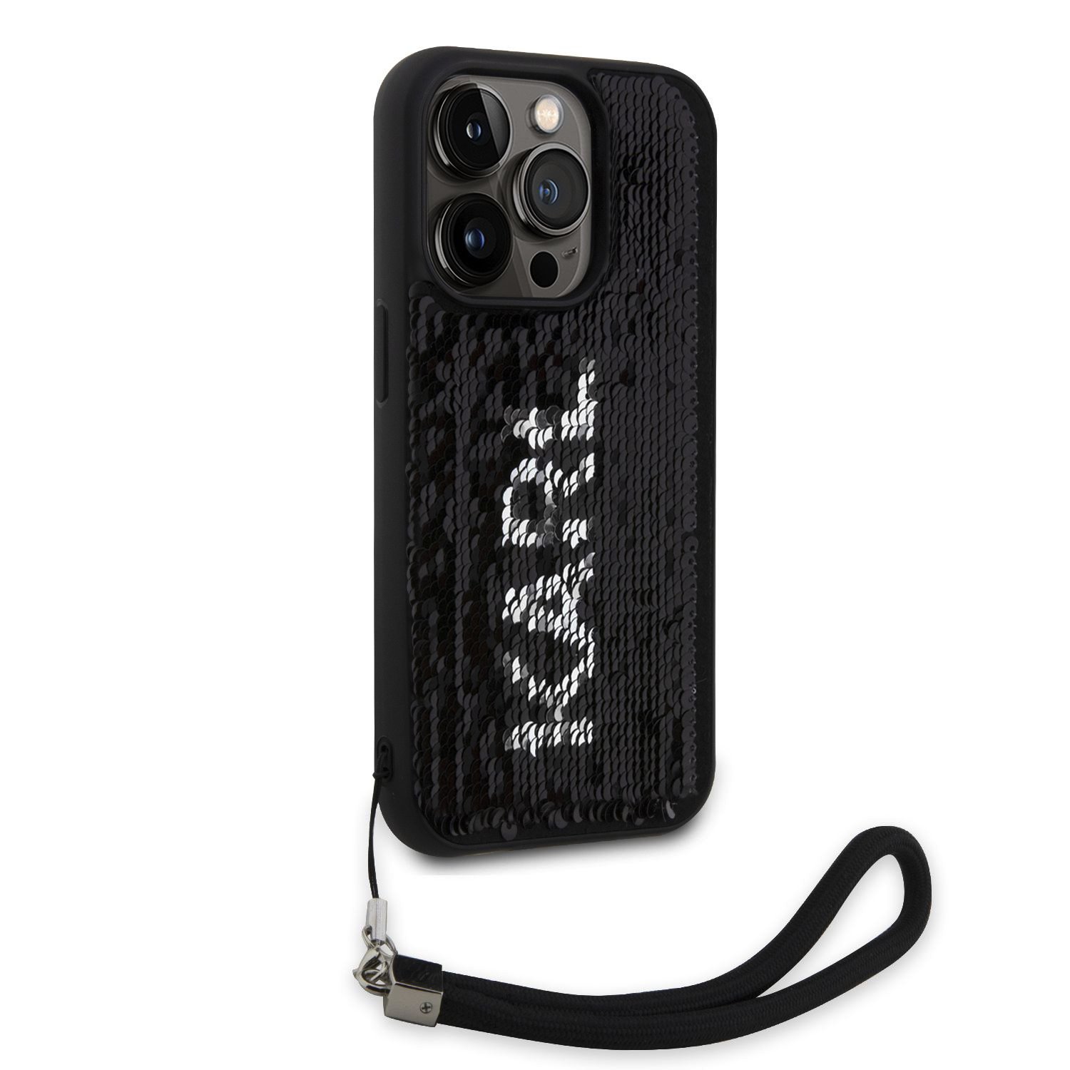 Karl Lagerfeld Sequins Reversible Zadní Kryt pro iPhone 15 Pro Black/Silver