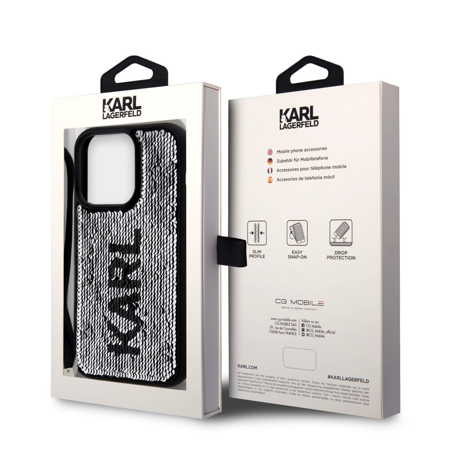Karl Lagerfeld Sequins Reversible Zadní Kryt pro iPhone 15 Pro Black/Silver
