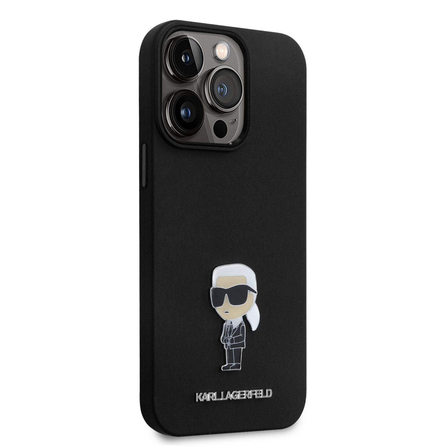Zadní kryt Karl Lagerfeld Liquid Silicone Metal Ikonik pro Apple iPhone 15 Pro Max, černá