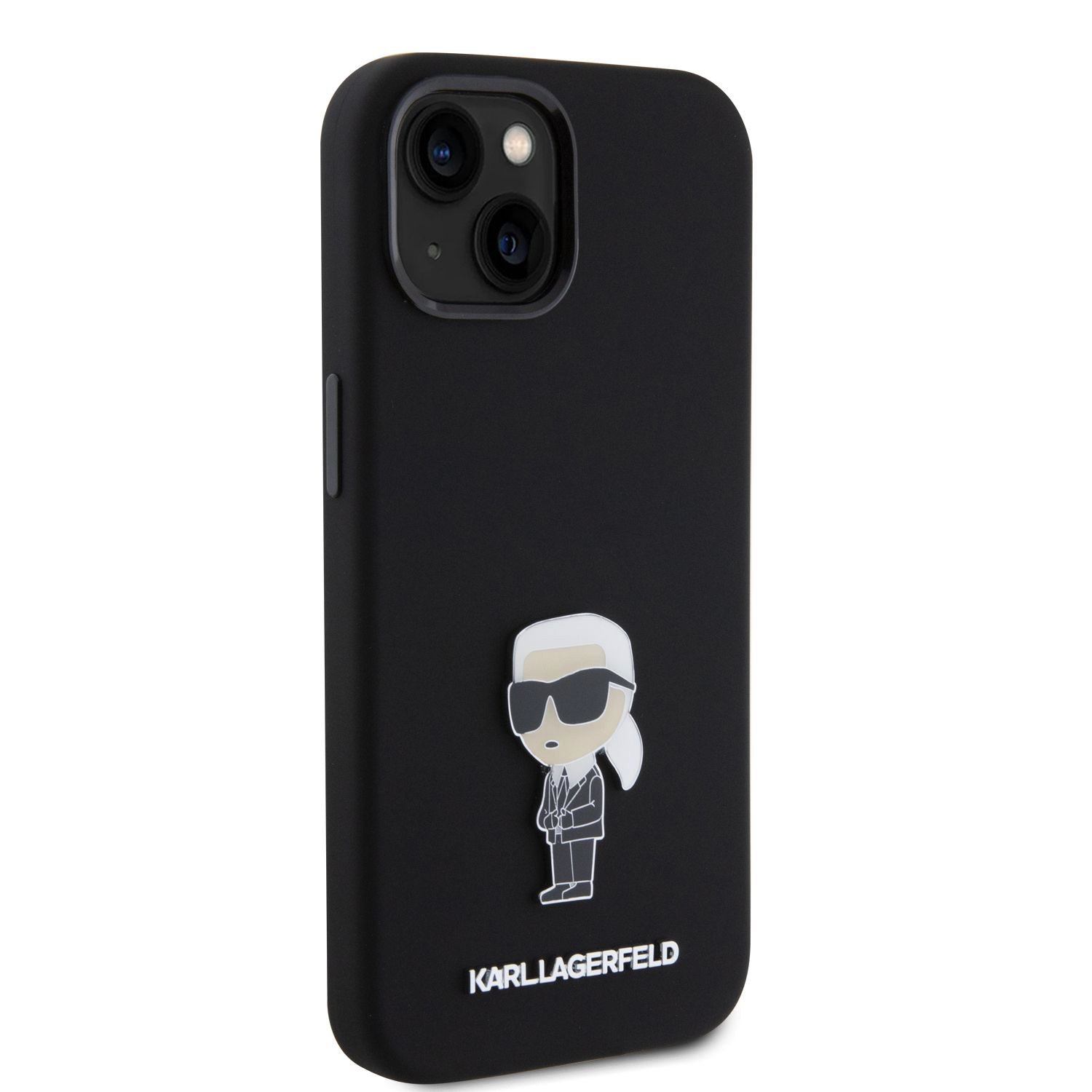 Zadní kryt Karl Lagerfeld Liquid Silicone Metal Ikonik pro Apple iPhone 15, černá