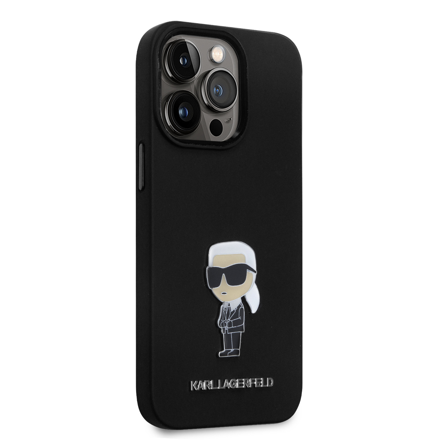 Zadní kryt Karl Lagerfeld Liquid Silicone Metal Ikonik pro Apple iPhone 15 Pro, černá