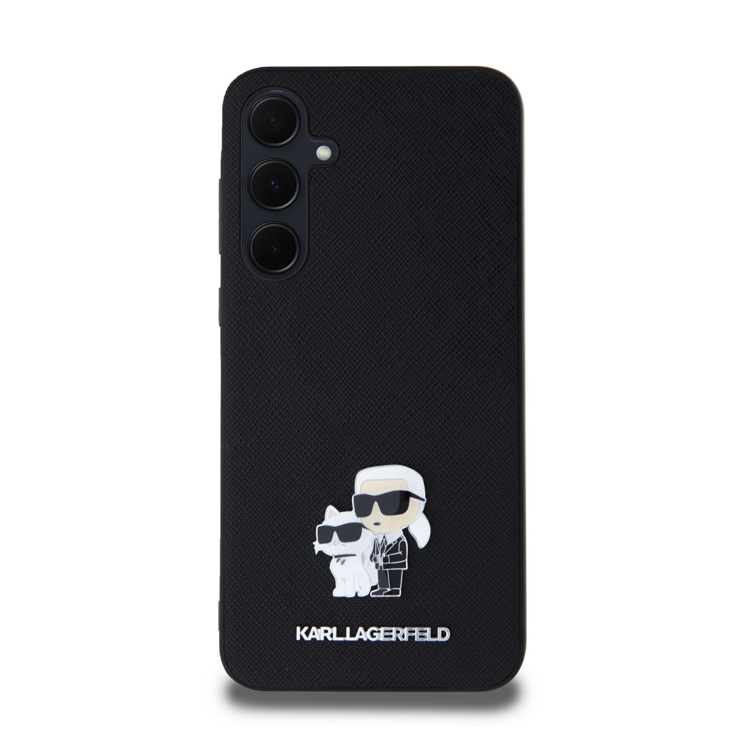 Zadní kryt Karl Lagerfeld PU Saffiano Metal Karl and Choupette pro Samsung Galaxy A35 5G, černá