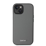 DKNY PU Leather Silver Metal Logo Magsafe Zadní Kryt pro iPhone 15 Grey