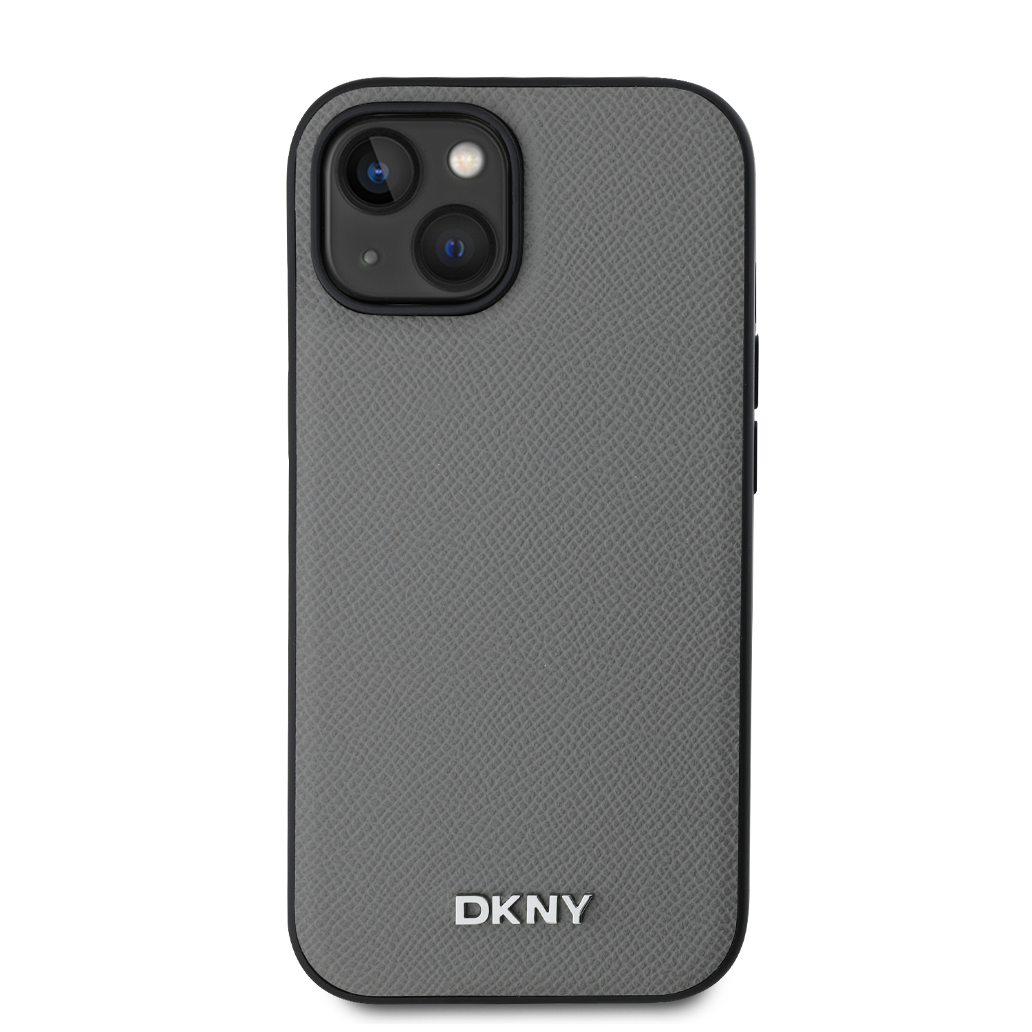 DKNY PU Leather Silver Metal Logo Magsafe Zadní Kryt pro iPhone 15 Grey