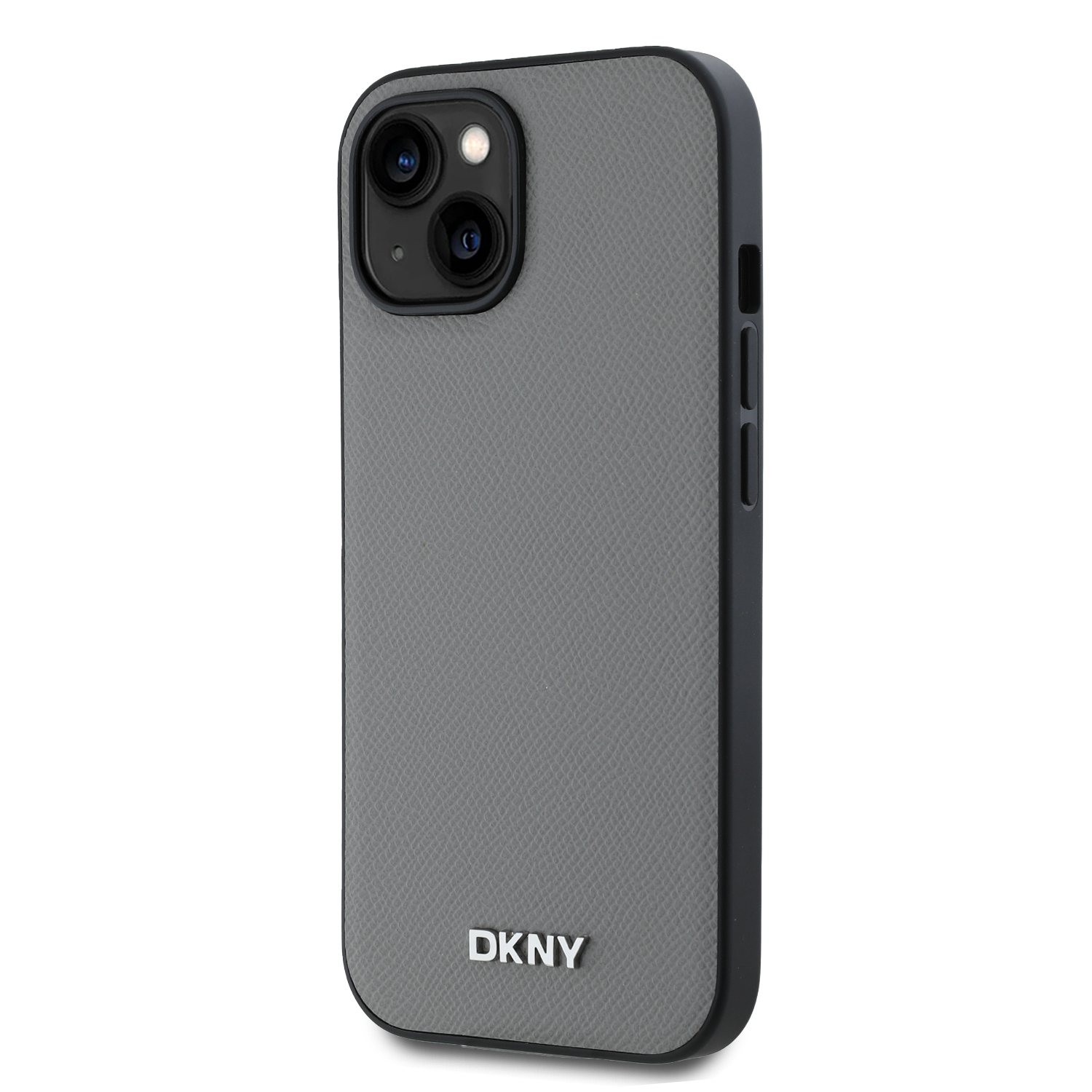 DKNY PU Leather Silver Metal Logo Magsafe Zadní Kryt pro iPhone 15 Grey