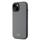 DKNY PU Leather Silver Metal Logo Magsafe Zadní Kryt pro iPhone 14 Grey