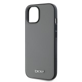 DKNY PU Leather Silver Metal Logo Magsafe Zadní Kryt pro iPhone 13 Grey