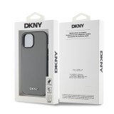 DKNY PU Leather Silver Metal Logo Magsafe Zadní Kryt pro iPhone 13 Grey