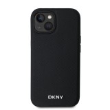 Zadní kryt DKNY PU Leather Silver Metal Logo Magsafe pro Apple iPhone 13, černá