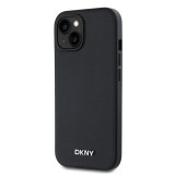 Zadní kryt DKNY PU Leather Silver Metal Logo Magsafe pro Apple iPhone 13, černá