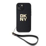 DKNY PU Leather Stack Logo Wrist Strap Zadní Kryt pro iPhone 14 Black