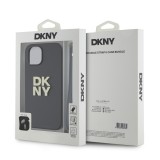 DKNY PU Leather Stack Logo Wrist Strap Zadní Kryt pro iPhone 14 Black