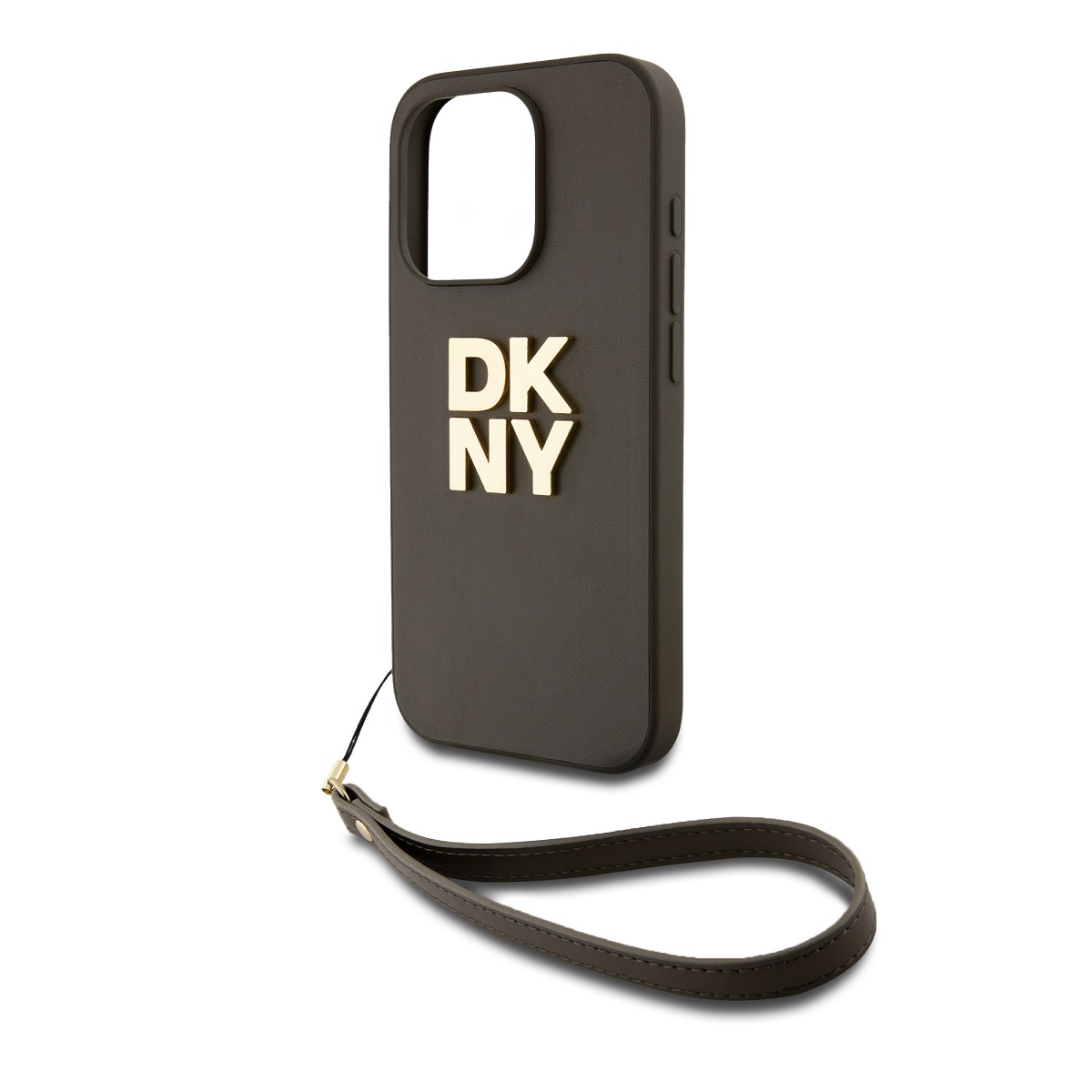 DKNY PU Leather Stack Logo Wrist Strap Zadní Kryt pro iPhone 15 Pro Green